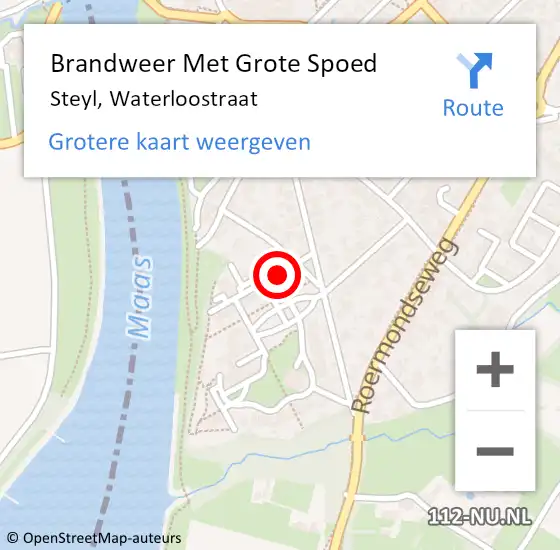 Locatie op kaart van de 112 melding: Brandweer Met Grote Spoed Naar Steyl, Waterloostraat op 21 oktober 2019 14:51