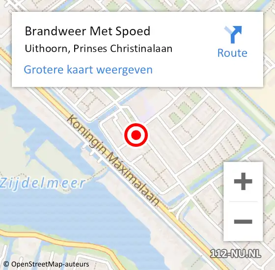 Locatie op kaart van de 112 melding: Brandweer Met Spoed Naar Uithoorn, Prinses Christinalaan op 21 oktober 2019 15:09