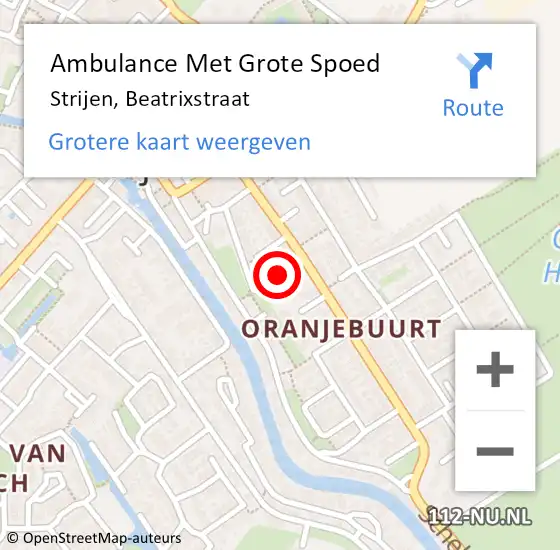 Locatie op kaart van de 112 melding: Ambulance Met Grote Spoed Naar Strijen, Beatrixstraat op 21 oktober 2019 17:21