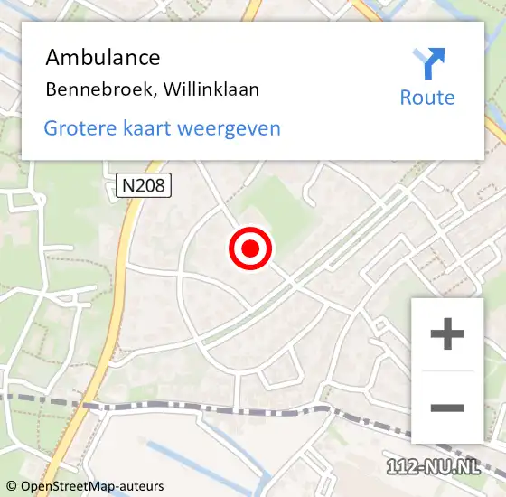 Locatie op kaart van de 112 melding: Ambulance Bennebroek, Willinklaan op 21 oktober 2019 17:53