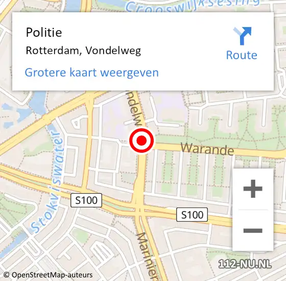 Locatie op kaart van de 112 melding: Politie Rotterdam, Vondelweg op 21 oktober 2019 17:55