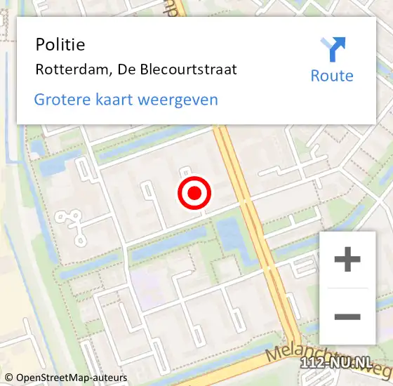 Locatie op kaart van de 112 melding: Politie Rotterdam, De Blecourtstraat op 21 oktober 2019 18:05