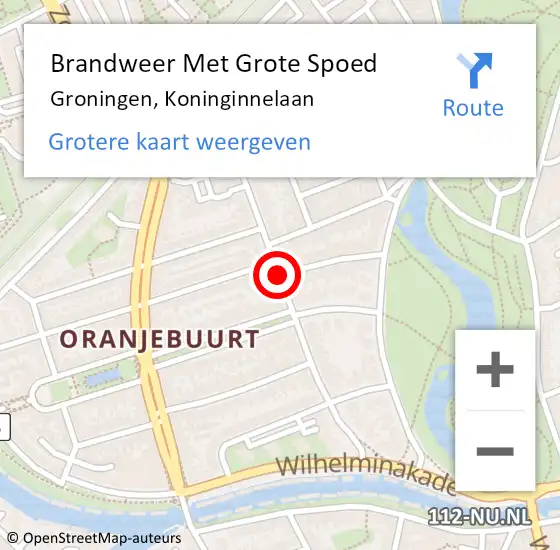 Locatie op kaart van de 112 melding: Brandweer Met Grote Spoed Naar Groningen, Koninginnelaan op 21 oktober 2019 21:02
