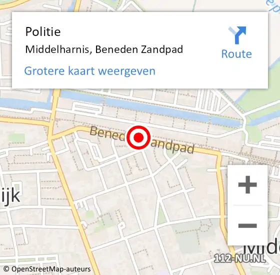 Locatie op kaart van de 112 melding: Politie Middelharnis, Beneden Zandpad op 21 oktober 2019 21:23