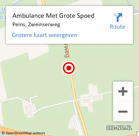 Locatie op kaart van de 112 melding: Ambulance Met Grote Spoed Naar Peins, Zweinserweg op 7 september 2013 20:34
