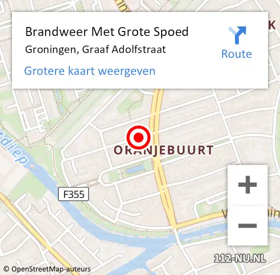 Locatie op kaart van de 112 melding: Brandweer Met Grote Spoed Naar Groningen, Graaf Adolfstraat op 21 oktober 2019 21:46