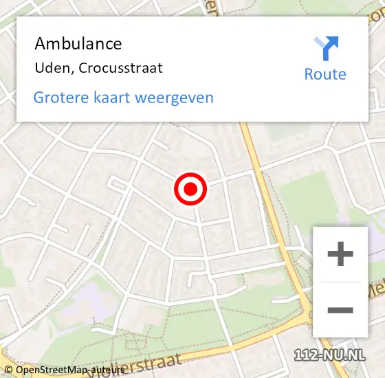 Locatie op kaart van de 112 melding: Ambulance Uden, Crocusstraat op 21 oktober 2019 22:57