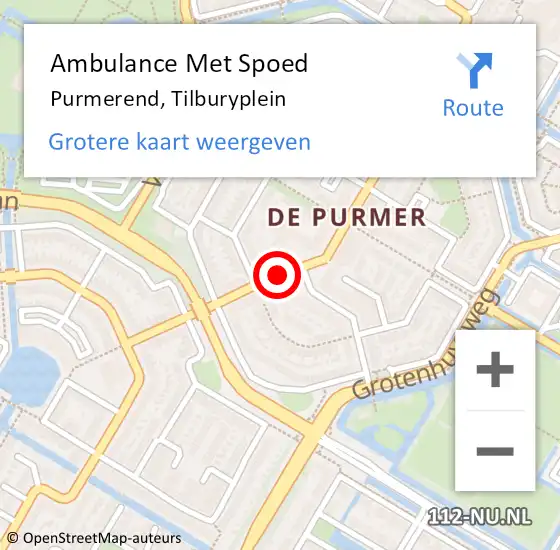 Locatie op kaart van de 112 melding: Ambulance Met Spoed Naar Purmerend, Tilburyplein op 22 oktober 2019 06:20