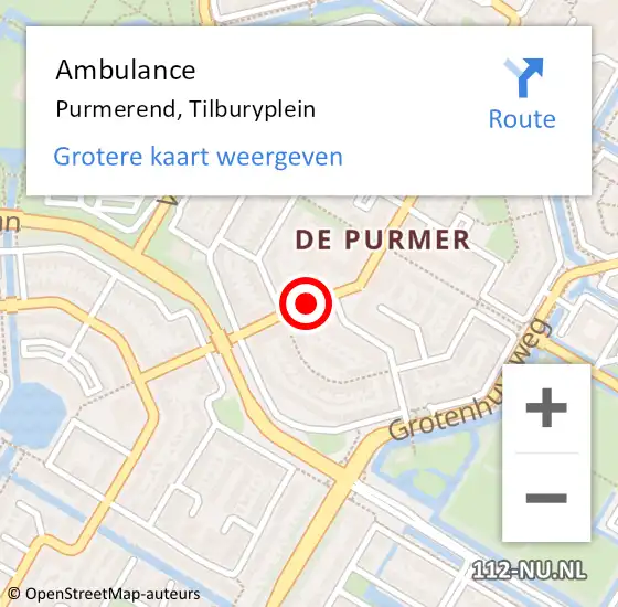 Locatie op kaart van de 112 melding: Ambulance Purmerend, Tilburyplein op 22 oktober 2019 06:22