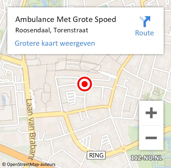 Locatie op kaart van de 112 melding: Ambulance Met Grote Spoed Naar Roosendaal, Torenstraat op 22 oktober 2019 06:41