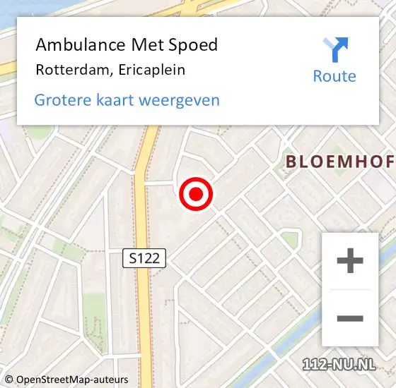 Locatie op kaart van de 112 melding: Ambulance Met Spoed Naar Rotterdam, Ericaplein op 22 oktober 2019 07:37