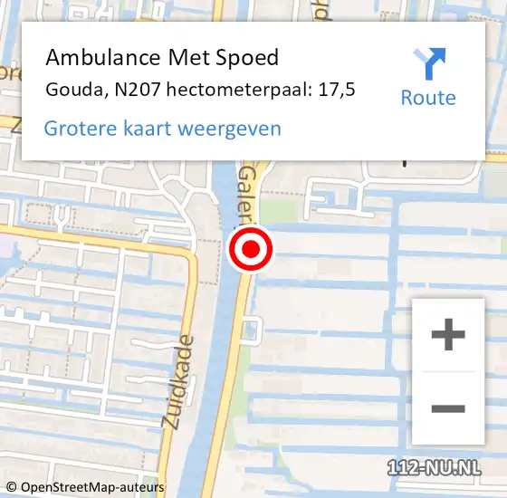 Locatie op kaart van de 112 melding: Ambulance Met Spoed Naar Gouda, N207 hectometerpaal: 17,5 op 22 oktober 2019 08:21