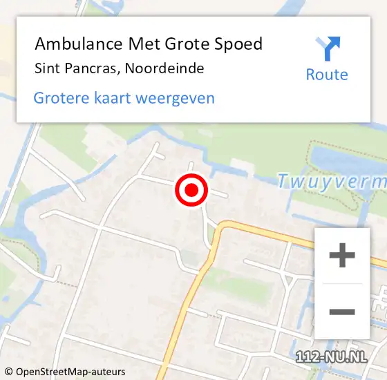 Locatie op kaart van de 112 melding: Ambulance Met Grote Spoed Naar Sint Pancras, Noordeinde op 22 oktober 2019 08:44