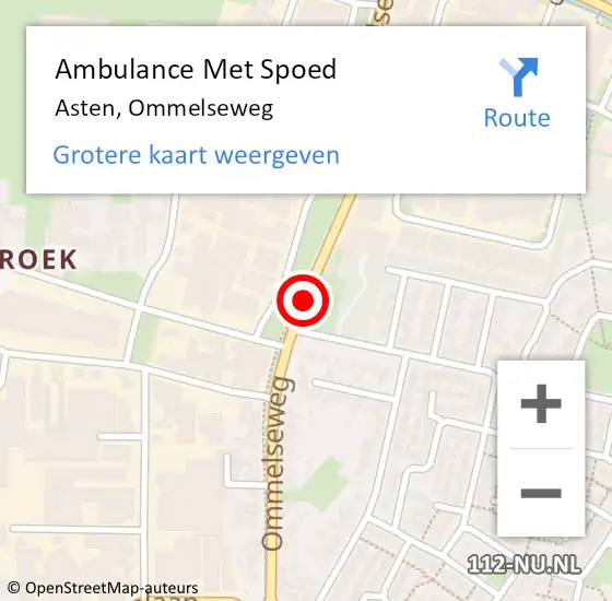 Locatie op kaart van de 112 melding: Ambulance Met Spoed Naar Asten, Ommelseweg op 22 oktober 2019 08:59