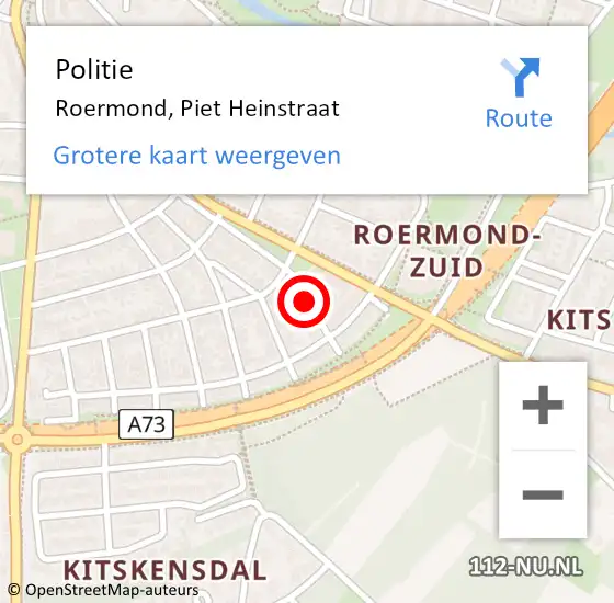 Locatie op kaart van de 112 melding: Politie Roermond, Piet Heinstraat op 22 oktober 2019 10:31