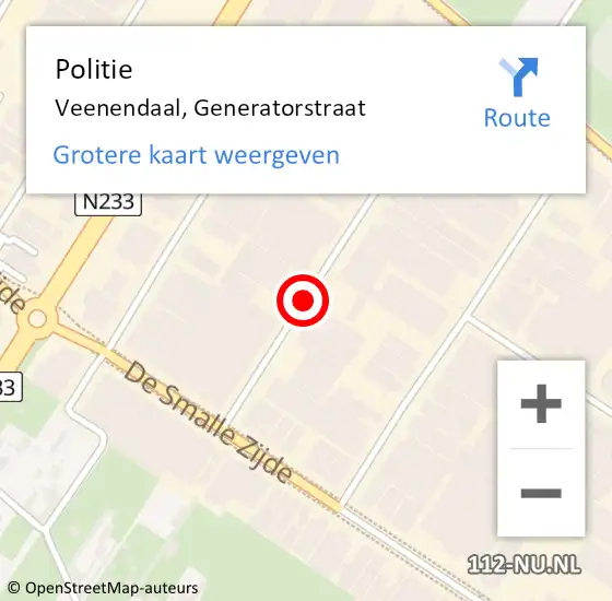 Locatie op kaart van de 112 melding: Politie Veenendaal, Generatorstraat op 22 oktober 2019 10:47