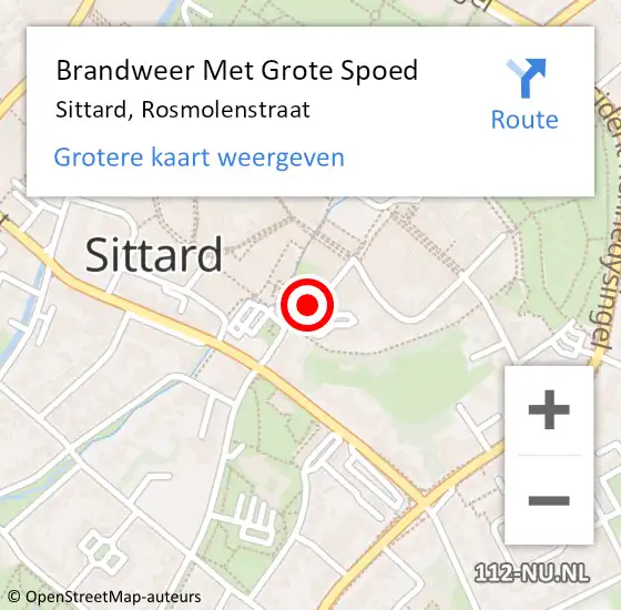 Locatie op kaart van de 112 melding: Brandweer Met Grote Spoed Naar Sittard, Rosmolenstraat op 22 oktober 2019 11:40