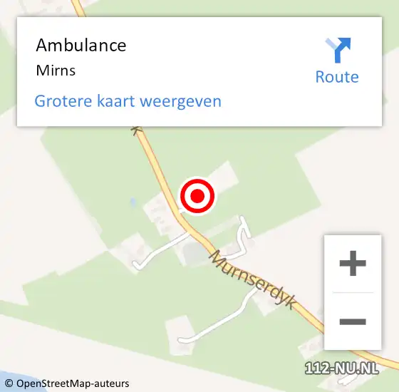 Locatie op kaart van de 112 melding: Ambulance Mirns op 22 oktober 2019 12:35