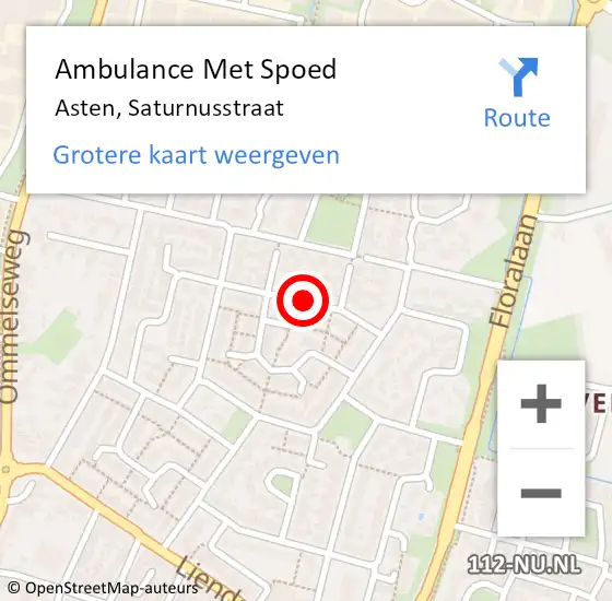Locatie op kaart van de 112 melding: Ambulance Met Spoed Naar Asten, Saturnusstraat op 22 oktober 2019 12:55