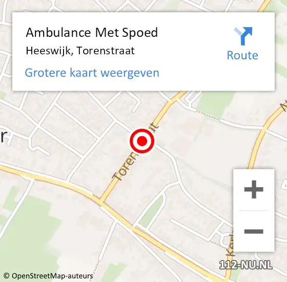 Locatie op kaart van de 112 melding: Ambulance Met Spoed Naar Heeswijk, Torenstraat op 22 oktober 2019 13:34