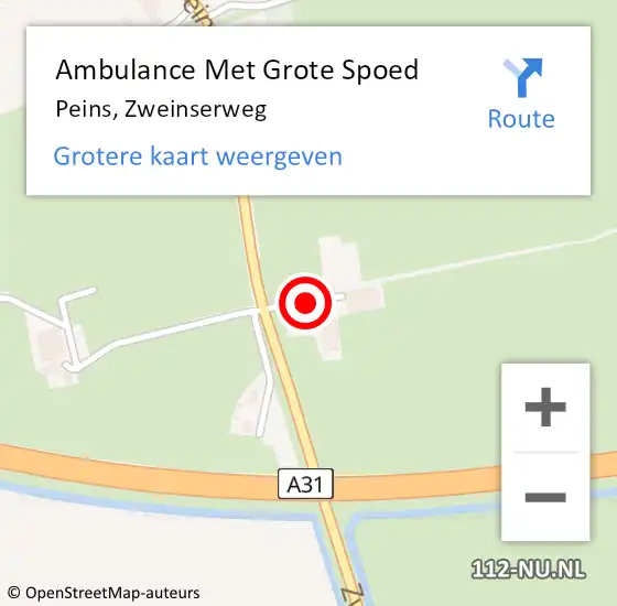 Locatie op kaart van de 112 melding: Ambulance Met Grote Spoed Naar Peins, Zweinserweg op 7 september 2013 20:35