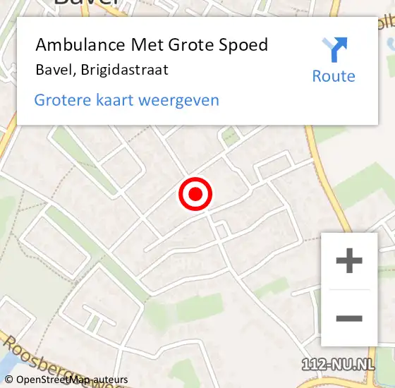 Locatie op kaart van de 112 melding: Ambulance Met Grote Spoed Naar Bavel, Brigidastraat op 22 oktober 2019 15:16