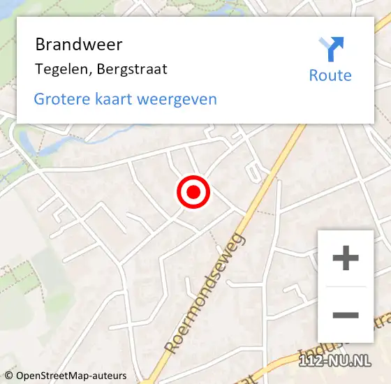 Locatie op kaart van de 112 melding: Brandweer Tegelen, Bergstraat op 22 oktober 2019 15:23