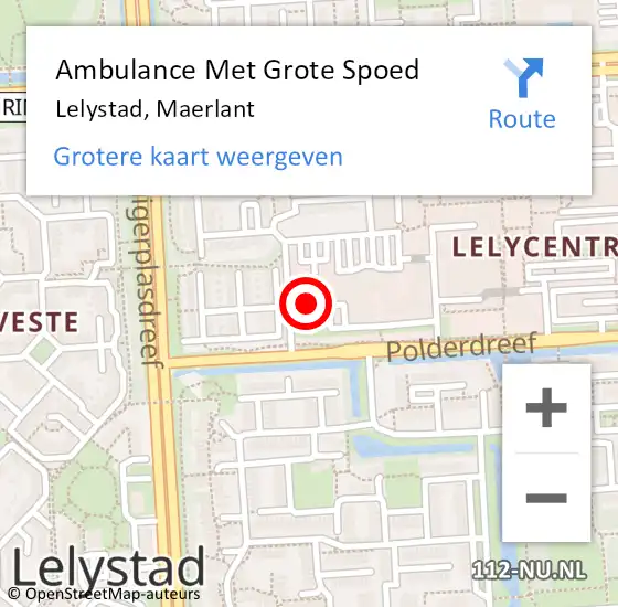 Locatie op kaart van de 112 melding: Ambulance Met Grote Spoed Naar Lelystad, Maerlant op 22 oktober 2019 15:45