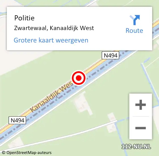 Locatie op kaart van de 112 melding: Politie Zwartewaal, Kanaaldijk West op 22 oktober 2019 17:39