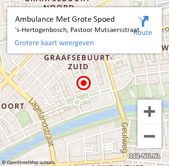 Locatie op kaart van de 112 melding: Ambulance Met Grote Spoed Naar 's-Hertogenbosch, Pastoor Mutsaersstraat op 22 oktober 2019 18:06