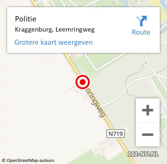 Locatie op kaart van de 112 melding: Politie Kraggenburg, Leemringweg op 22 oktober 2019 18:26