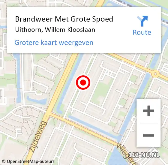 Locatie op kaart van de 112 melding: Brandweer Met Grote Spoed Naar Uithoorn, Willem Klooslaan op 22 oktober 2019 20:12