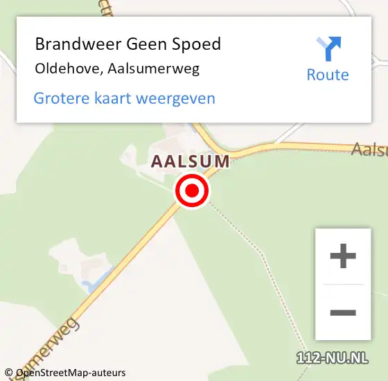 Locatie op kaart van de 112 melding: Brandweer Geen Spoed Naar Oldehove, Aalsumerweg op 22 oktober 2019 23:03