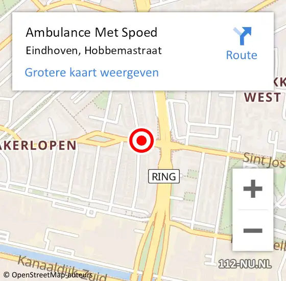 Locatie op kaart van de 112 melding: Ambulance Met Spoed Naar Eindhoven, Hobbemastraat op 22 oktober 2019 23:11