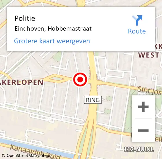 Locatie op kaart van de 112 melding: Politie Eindhoven, Hobbemastraat op 22 oktober 2019 23:14