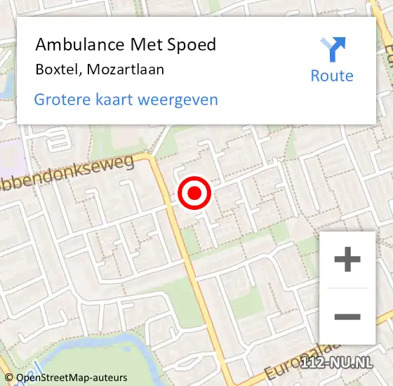 Locatie op kaart van de 112 melding: Ambulance Met Spoed Naar Boxtel, Mozartlaan op 23 oktober 2019 00:41