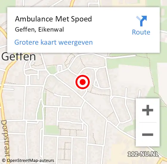 Locatie op kaart van de 112 melding: Ambulance Met Spoed Naar Geffen, Eikenwal op 23 oktober 2019 02:44