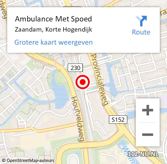 Locatie op kaart van de 112 melding: Ambulance Met Spoed Naar Zaandam, Korte Hogendijk op 23 oktober 2019 05:59