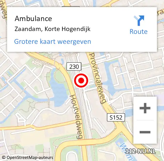 Locatie op kaart van de 112 melding: Ambulance Zaandam, Korte Hogendijk op 23 oktober 2019 06:00