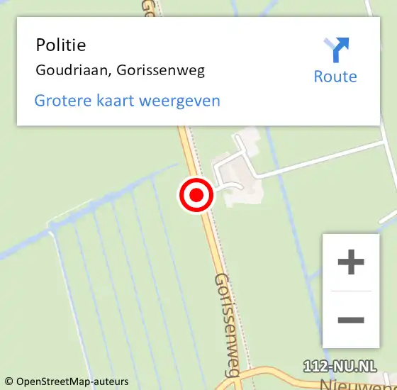 Locatie op kaart van de 112 melding: Politie Goudriaan, Gorissenweg op 23 oktober 2019 08:19