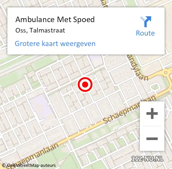 Locatie op kaart van de 112 melding: Ambulance Met Spoed Naar Oss, Talmastraat op 23 oktober 2019 08:59