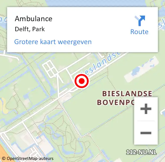 Locatie op kaart van de 112 melding: Ambulance Delft, Park op 23 oktober 2019 09:30