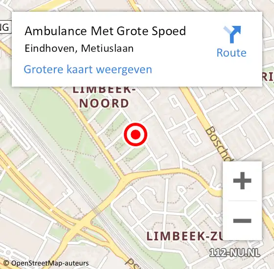 Locatie op kaart van de 112 melding: Ambulance Met Grote Spoed Naar Eindhoven, Metiuslaan op 23 oktober 2019 09:36