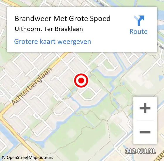 Locatie op kaart van de 112 melding: Brandweer Met Grote Spoed Naar Uithoorn, Ter Braaklaan op 23 oktober 2019 10:09