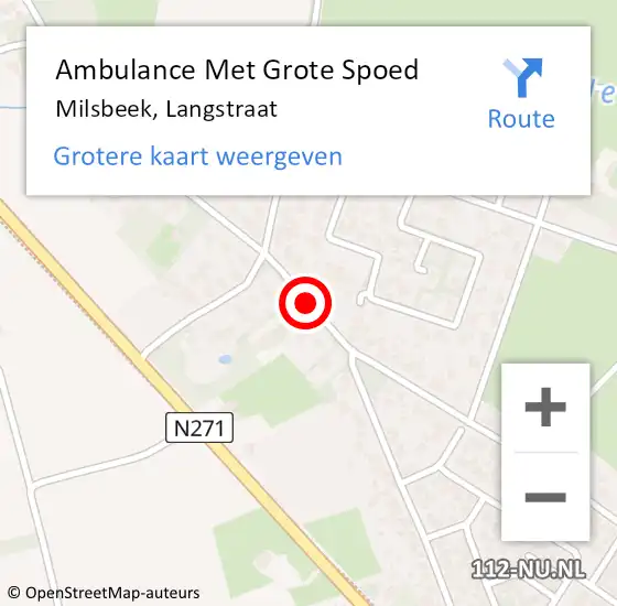 Locatie op kaart van de 112 melding: Ambulance Met Grote Spoed Naar Milsbeek, Langstraat op 23 oktober 2019 10:43