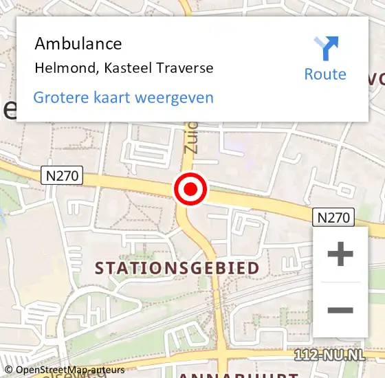 Locatie op kaart van de 112 melding: Ambulance Helmond, Kasteel Traverse op 23 oktober 2019 10:48