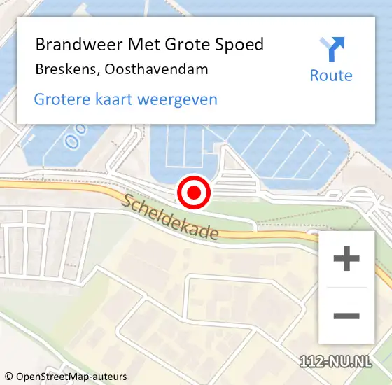 Locatie op kaart van de 112 melding: Brandweer Met Grote Spoed Naar Breskens, Oosthavendam op 23 oktober 2019 10:51