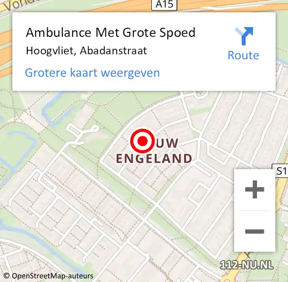 Locatie op kaart van de 112 melding: Ambulance Met Grote Spoed Naar Hoogvliet, Abadanstraat op 23 oktober 2019 11:08