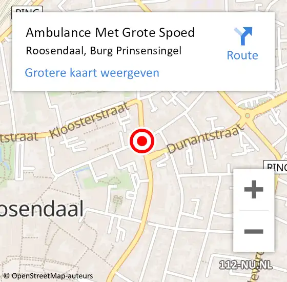 Locatie op kaart van de 112 melding: Ambulance Met Grote Spoed Naar Roosendaal, Burg Prinsensingel op 23 oktober 2019 11:15