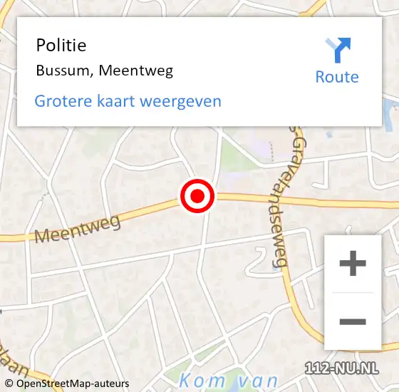 Locatie op kaart van de 112 melding: Politie Bussum, Meentweg op 23 oktober 2019 12:20